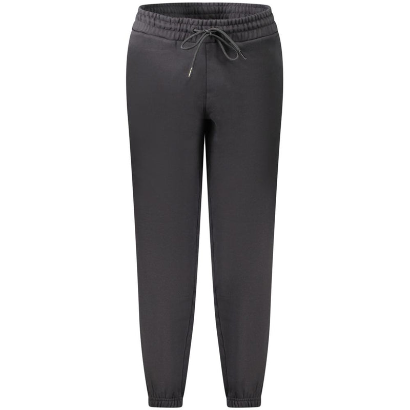 Black cotton women's sport trousers with an elastic waistband and drawstring