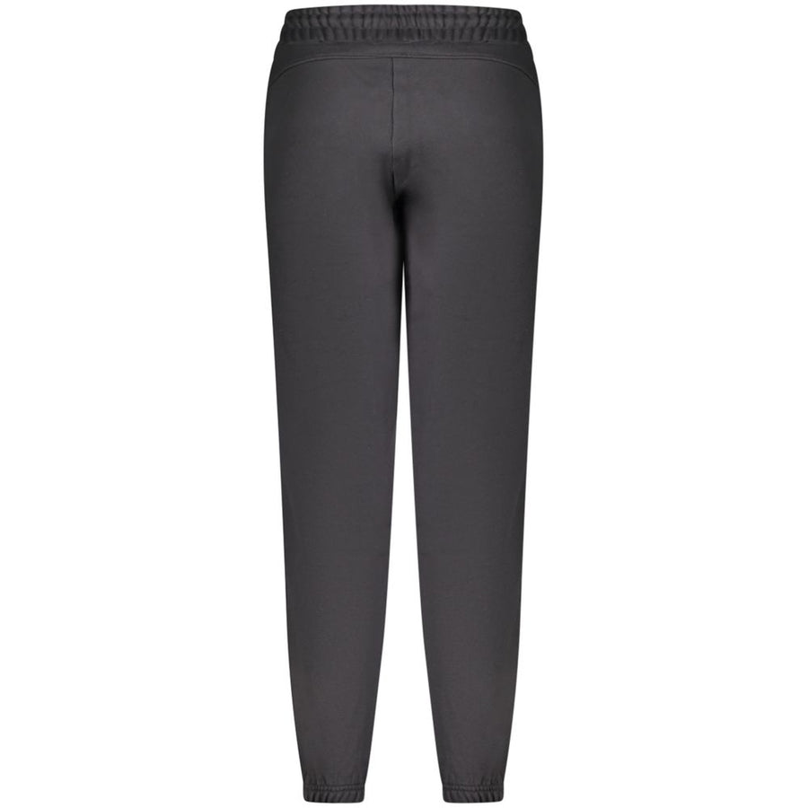 Black cotton women's sport trousers with an elastic waistband and drawstring