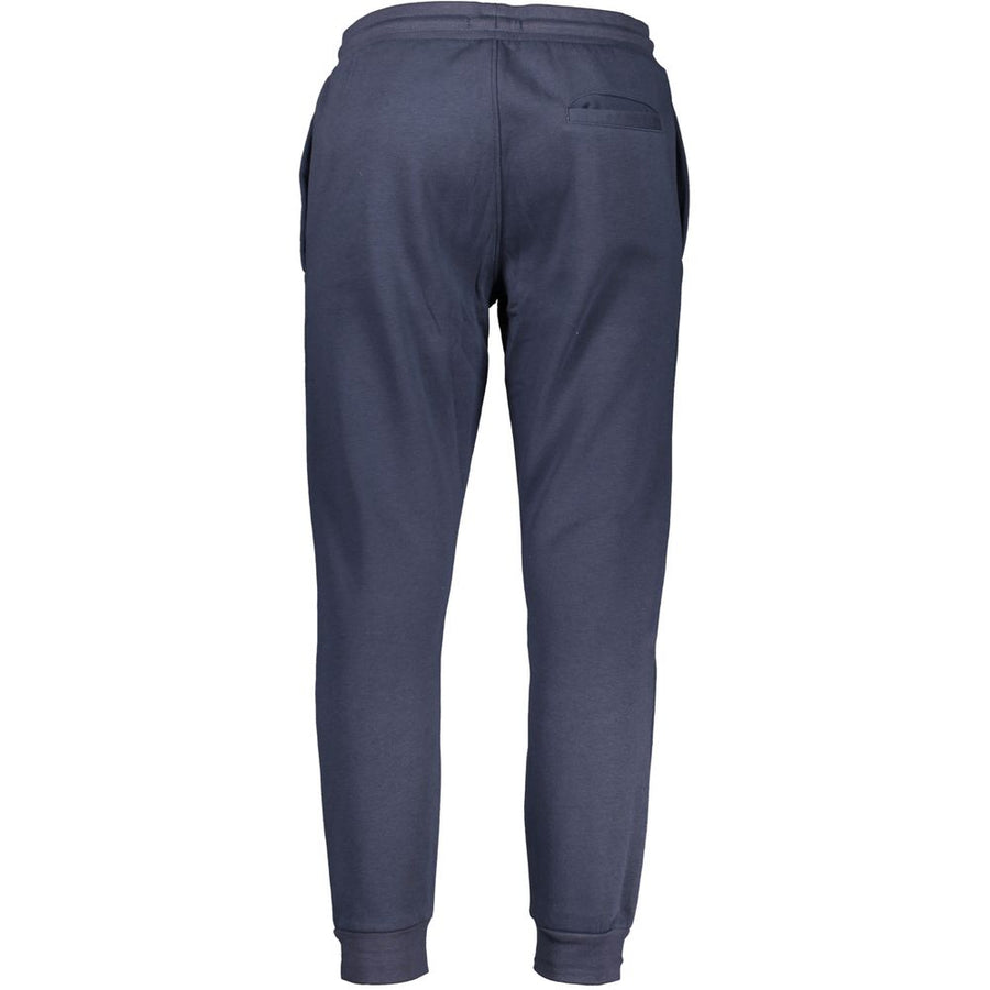 Blue polyester women's sweatpants with a drawstring waist and cuffed ankles