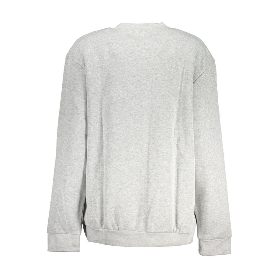 Grey polyester women's crewneck sweatshirt with long sleeves and black script logo