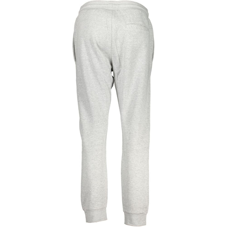 Light grey polyester women's jogger trousers with a drawstring waistband and cuffed ankles