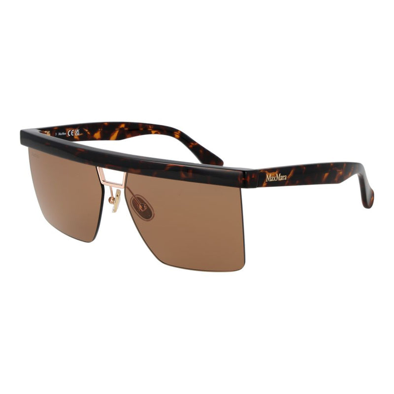Max Mara brown tortoiseshell plastic shield sunglasses with gold tone metal details
