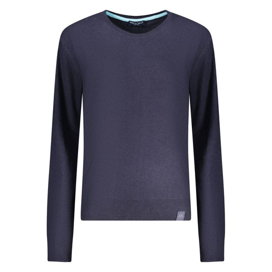 Dark blue polyamide crewneck sweater for women with long sleeves and light blue inner collar trim
