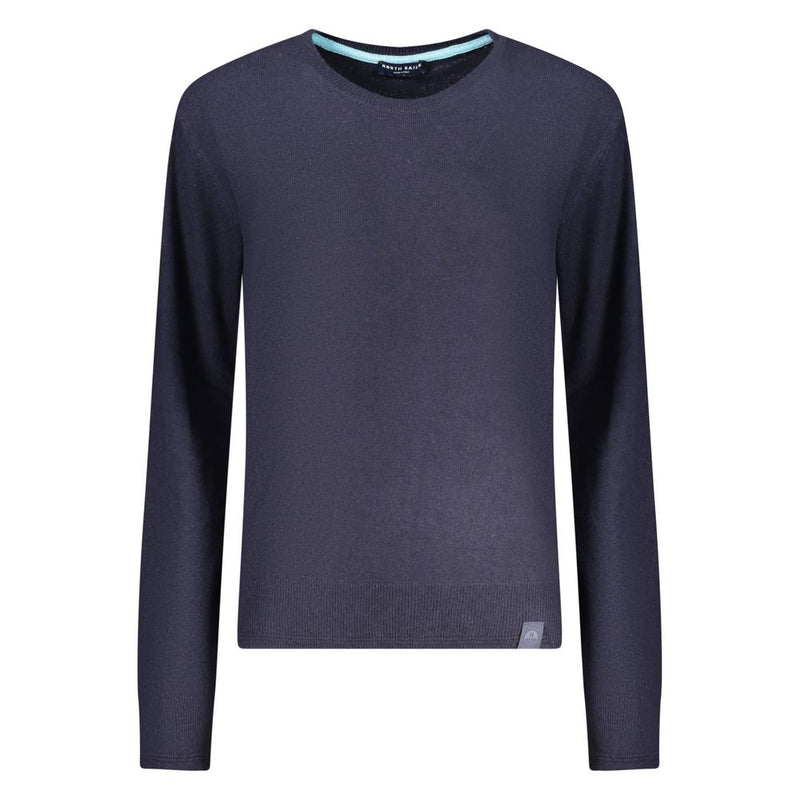 Dark blue polyamide crewneck sweater for women with long sleeves and light blue inner collar trim