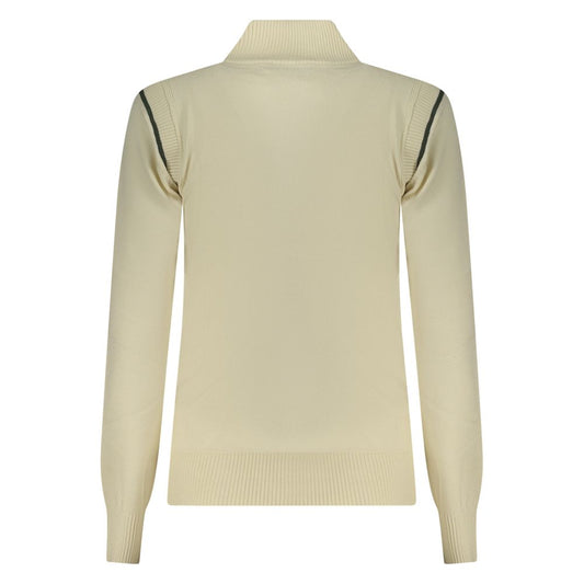 White viscose knit women's sweater with long sleeves and high neck