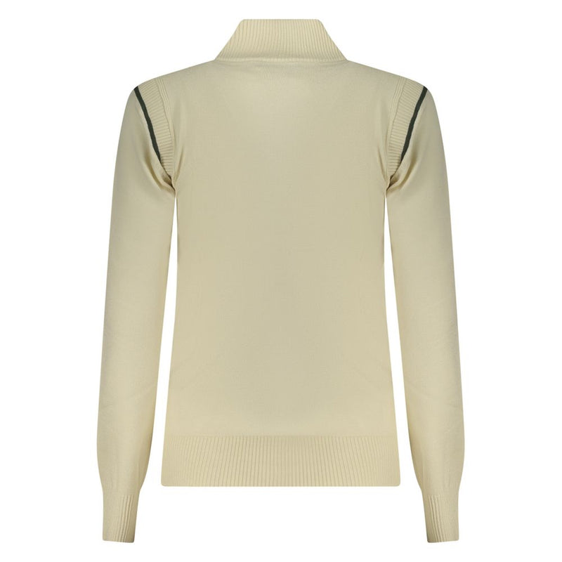 White viscose knit women's sweater with long sleeves and high neck