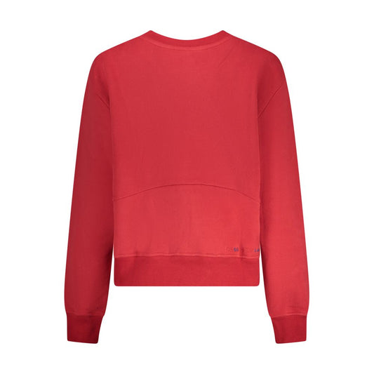 Red cotton women's crewneck sweatshirt seen from the back