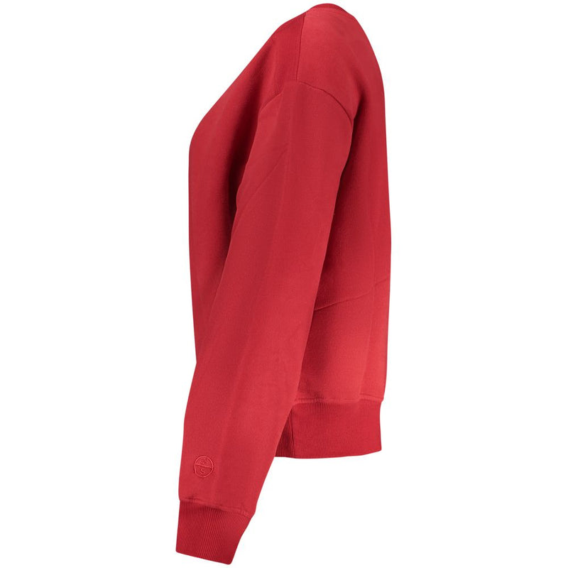 Side view of a red cotton women sweatshirt