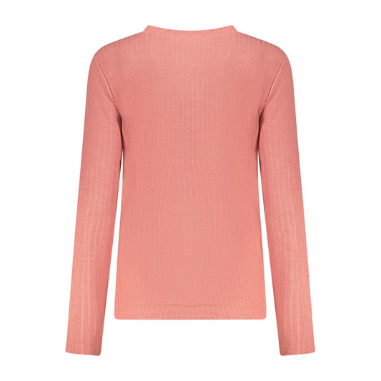 Pink ribbed polyester women's long-sleeve sweater shown from the back