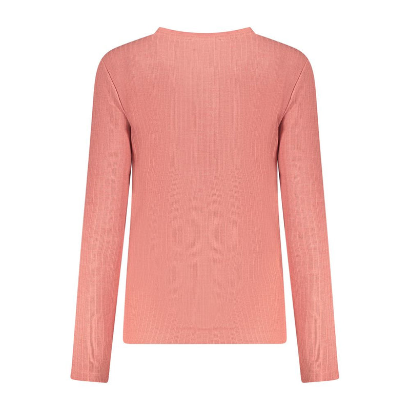 Pink ribbed polyester women's long-sleeve sweater shown from the back