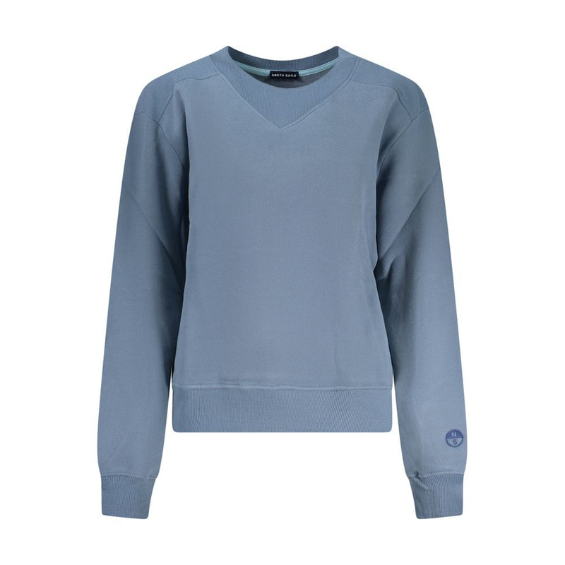 Dusty blue cotton crewneck sweater with ribbed cuffs and hem