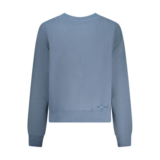Blue cotton long-sleeve crewneck sweater for women