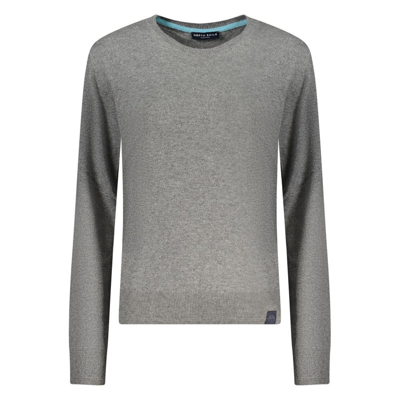 Grey knit women's crew neck sweater in polyamide with long sleeves