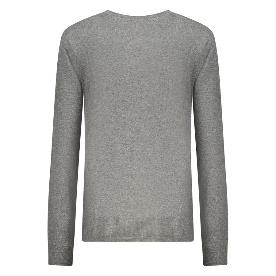 Grey knit women's crew neck sweater in polyamide with long sleeves
