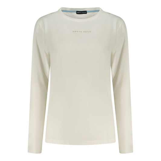 Off-white cotton long-sleeve women's t-shirt with crew neck and small chest logo