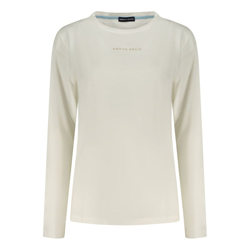 Off-white cotton long-sleeve women's t-shirt with crew neck and small chest logo