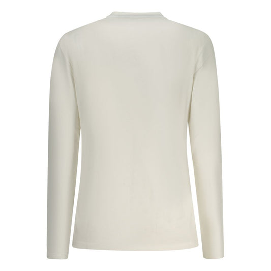 White cotton women's long-sleeve t-shirt seen from the back