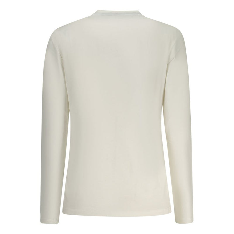 White cotton women's long-sleeve t-shirt seen from the back