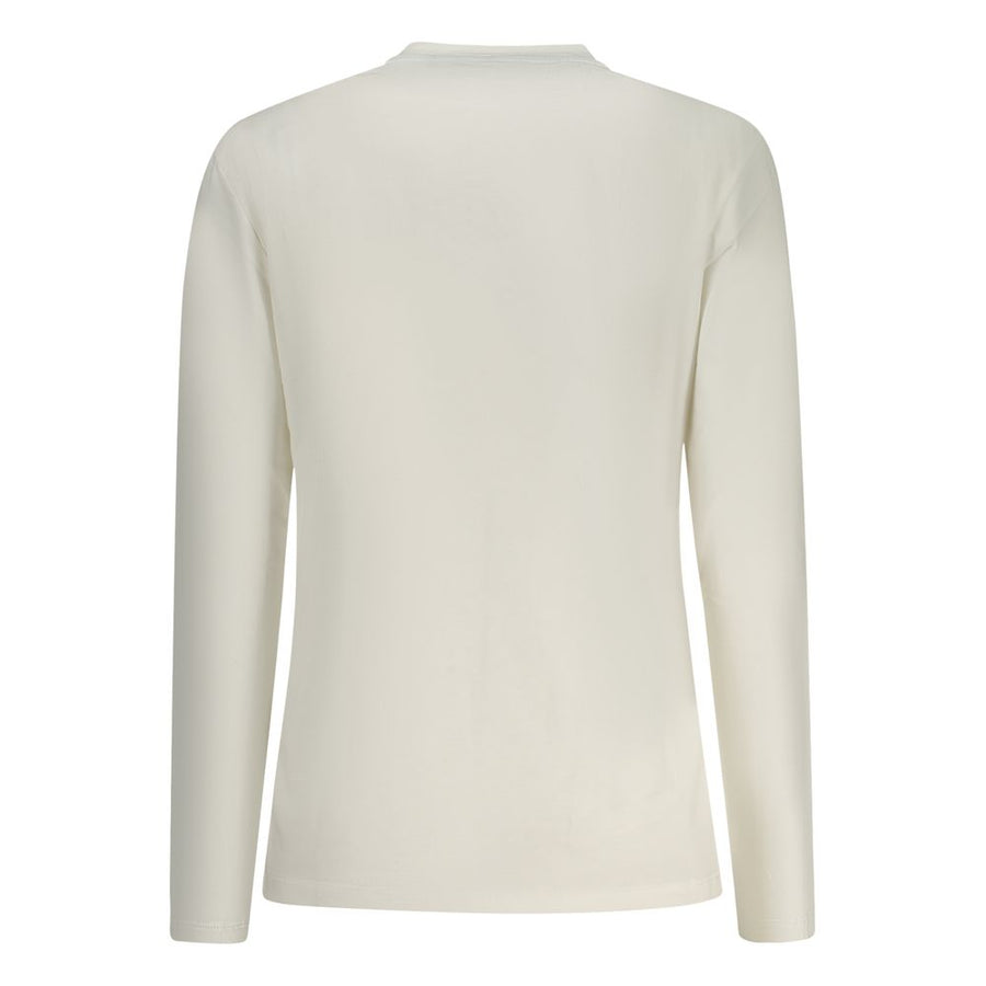 Off-white cotton long-sleeve women's t-shirt with crew neck and small chest logo