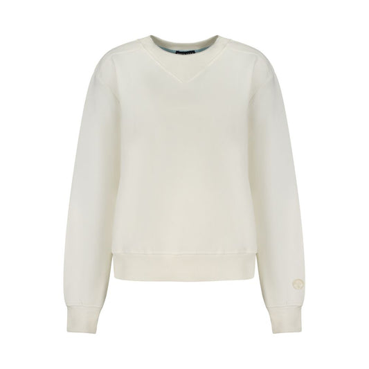 White cotton women's crewneck sweatshirt with ribbed hem and cuffs