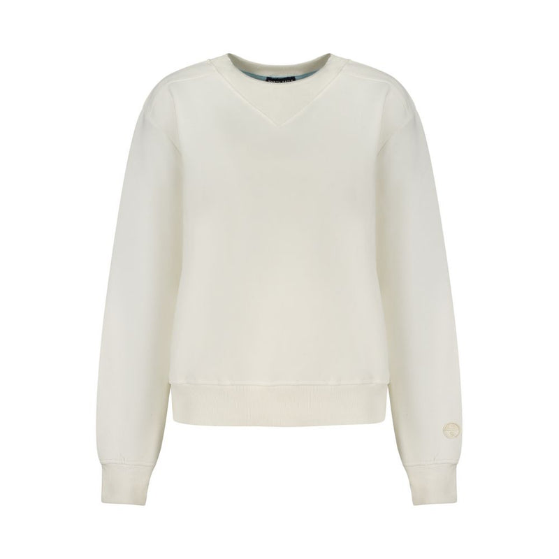 White cotton women's crewneck sweatshirt with ribbed hem and cuffs