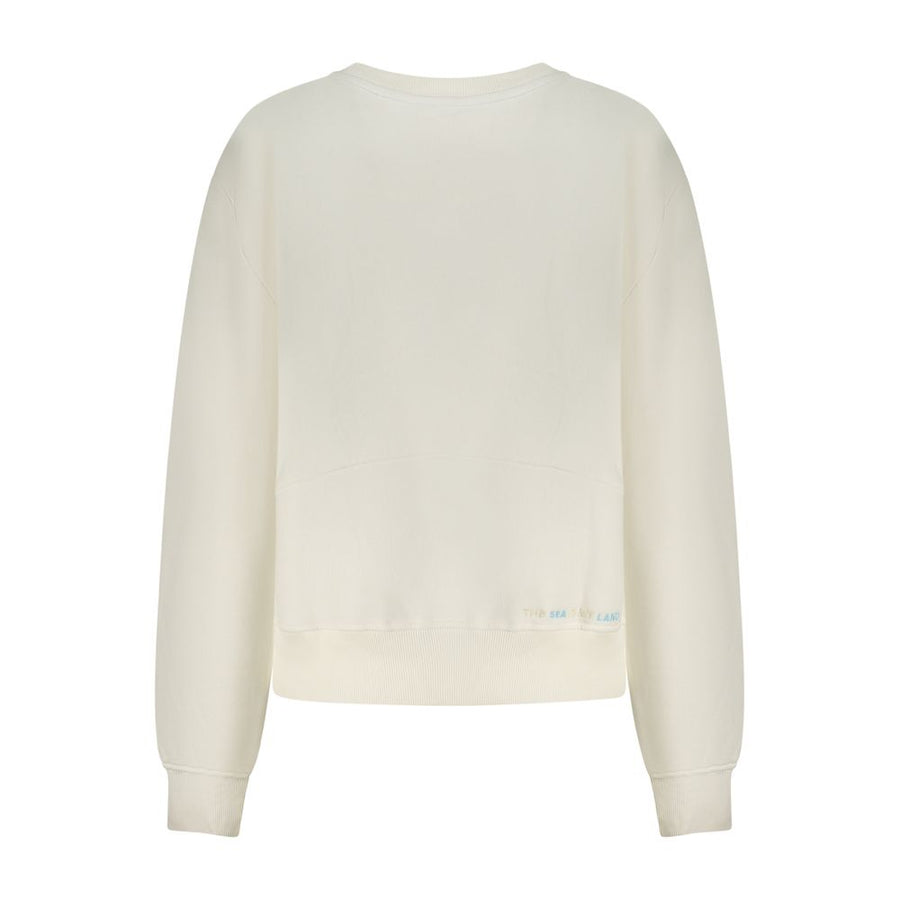 White cotton women's crewneck sweatshirt with ribbed hem and cuffs