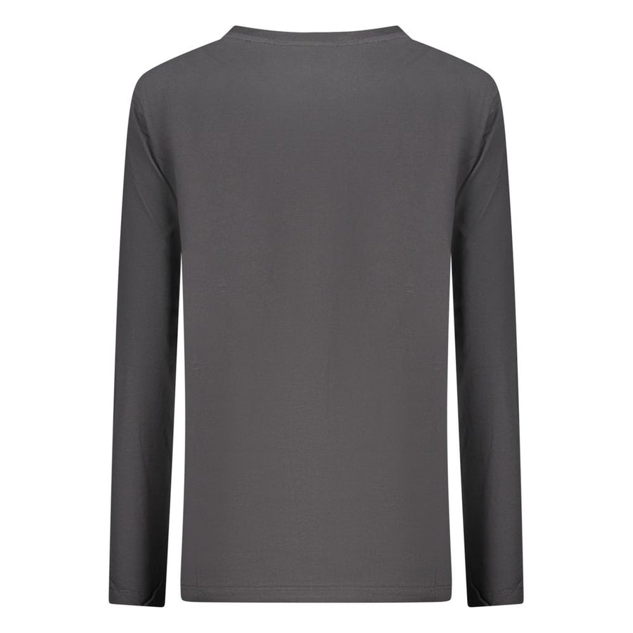 Black cotton long-sleeve women's t-shirt with crew neck and small chest logo