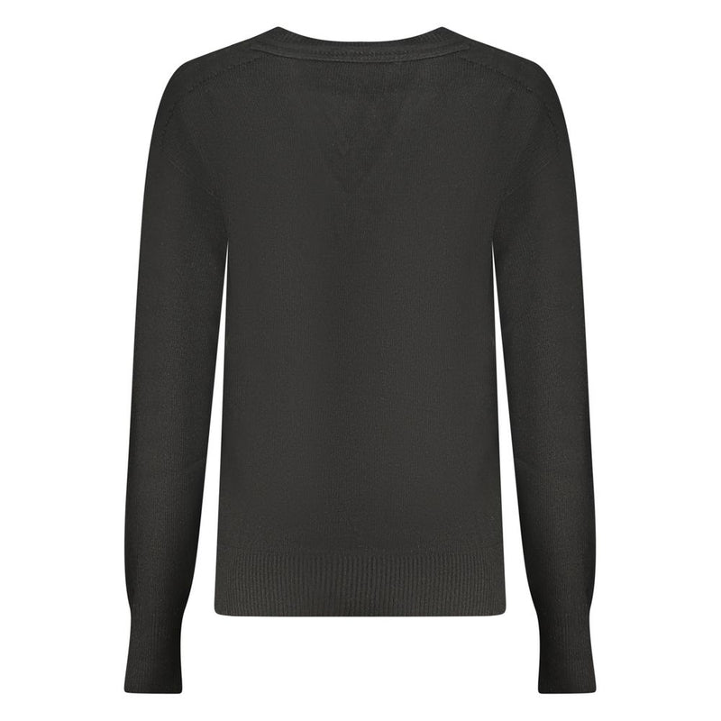 Black polyamide women's long-sleeve crewneck sweater