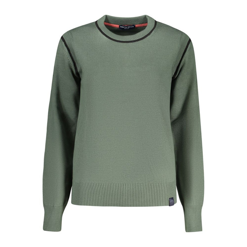 Sage green knit viscose women's crewneck sweater with black trim