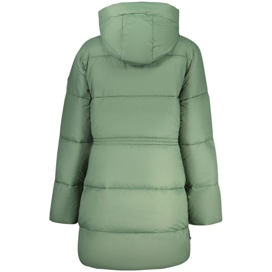Sage green polyester hooded puffer jacket for women