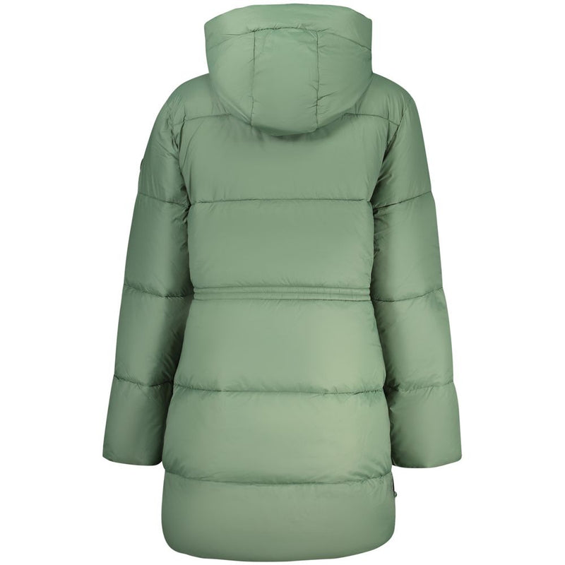 Sage green polyester hooded puffer jacket for women