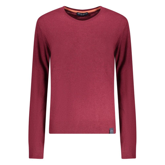Red polyamide knit women's long sleeve crewneck sweater