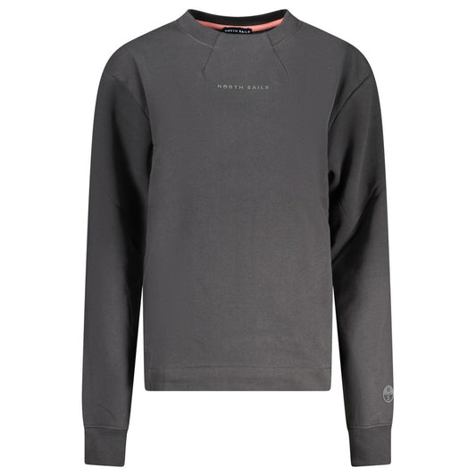 Black cotton crewneck sweatshirt with long sleeves and subtle chest logo