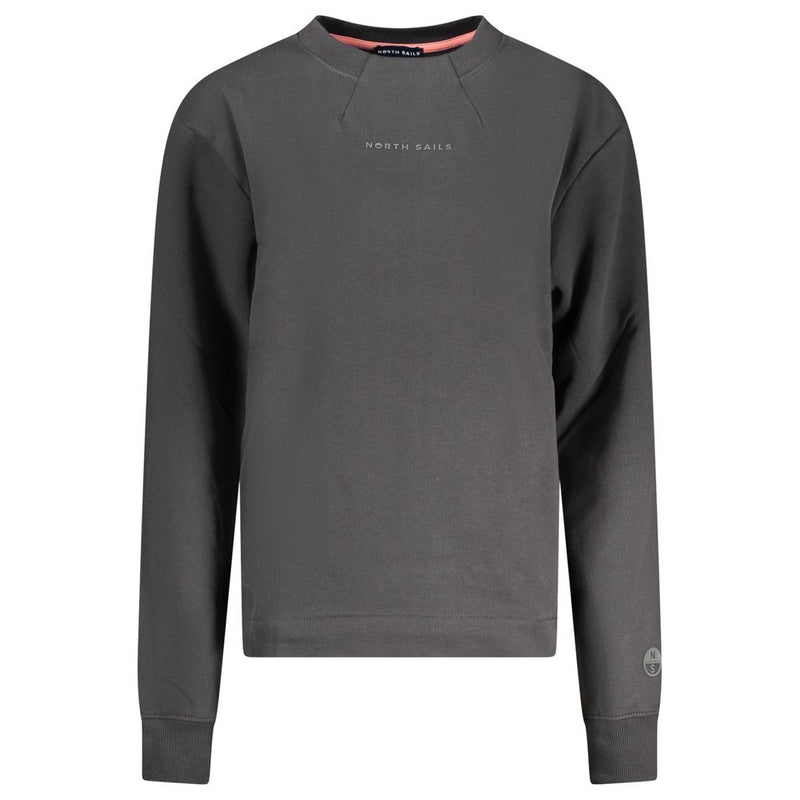 Black cotton crewneck sweatshirt with long sleeves and subtle chest logo
