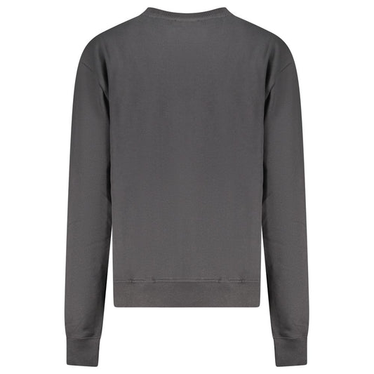 Back view of a plain black cotton long-sleeve women sweatshirt