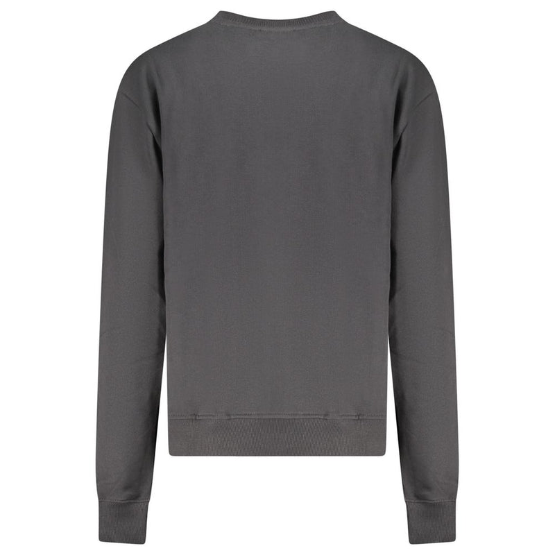 Back view of a plain black cotton long-sleeve women sweatshirt