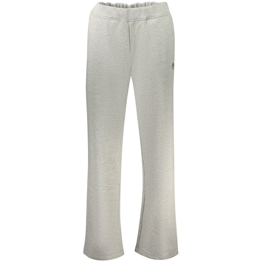 Grey cotton women's sweatpants with an elastic waistband and relaxed straight-leg style
