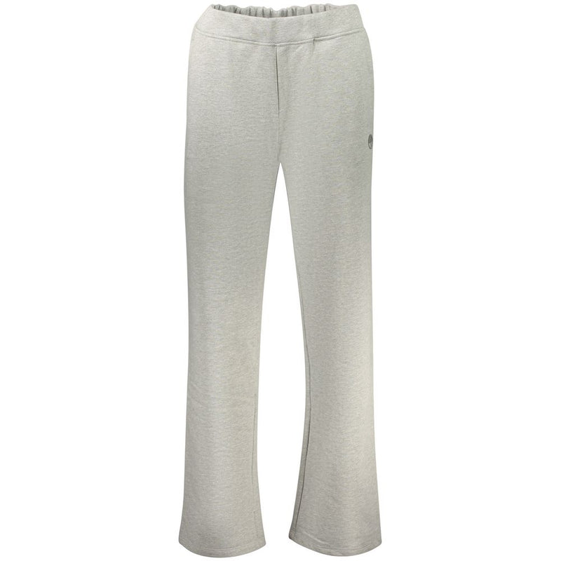 Grey cotton women's sweatpants with an elastic waistband and relaxed straight-leg style