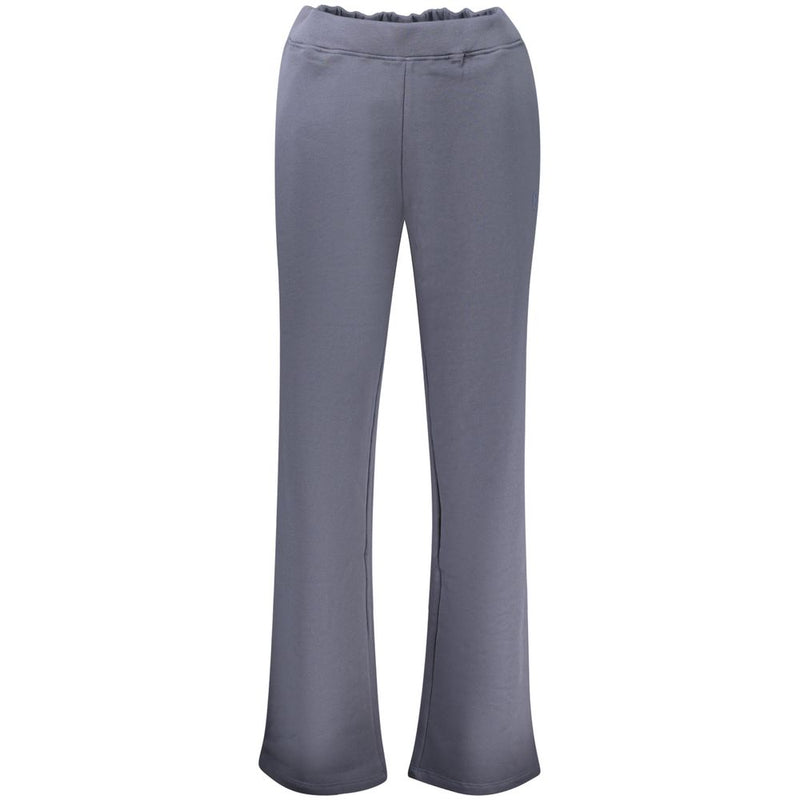 Blue cotton women's sweatpants with an elastic waistband and relaxed straight-leg fit