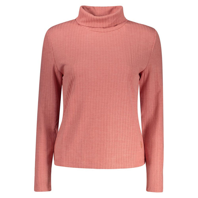 Dusty pink ribbed turtleneck sweater for women in long-sleeve polyester knit style