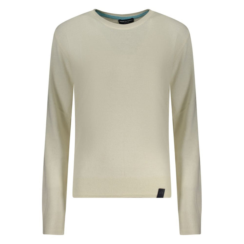 White knit crew neck women sweater in poliammide with long sleeves