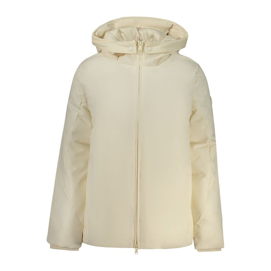 Off-white polyester hooded women's zip jacket