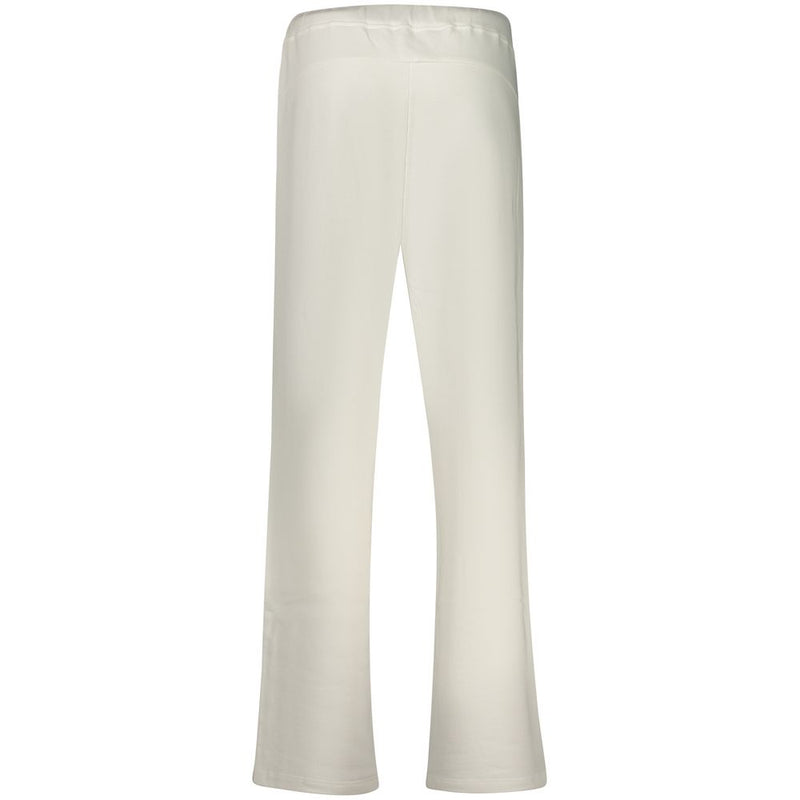 White cotton women's sweatpants in a casual straight-leg style viewed from behind