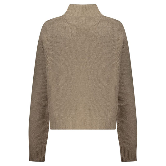 Brown polyamide mock neck women's sweater shown from the back