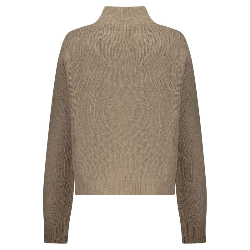 Brown polyamide mock neck women's sweater shown from the back