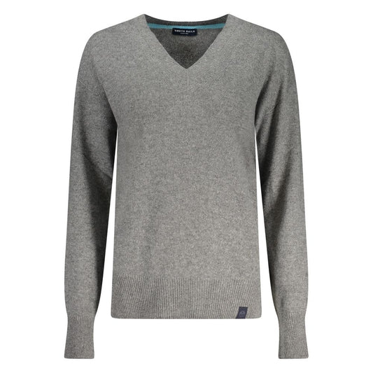 Grey knit V-neck women sweater made of polyamide