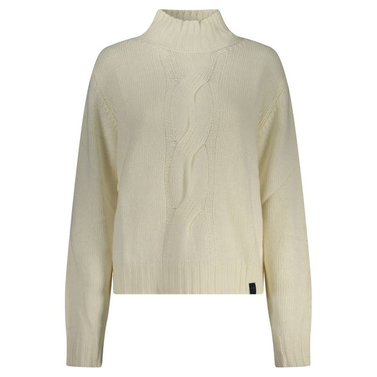 White polyamide cable knit women's sweater with high collar