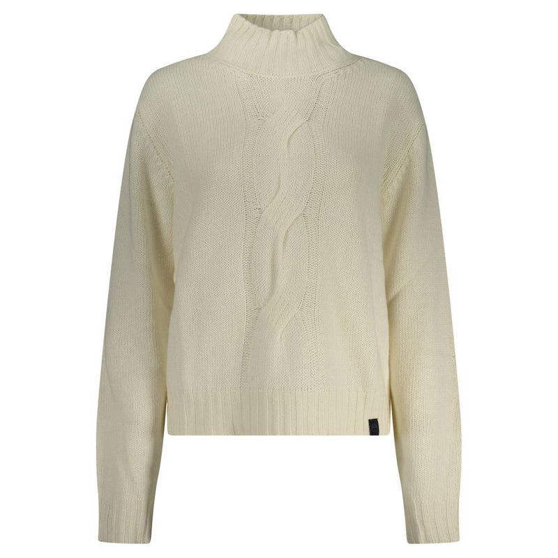 White polyamide cable knit women's sweater with high collar