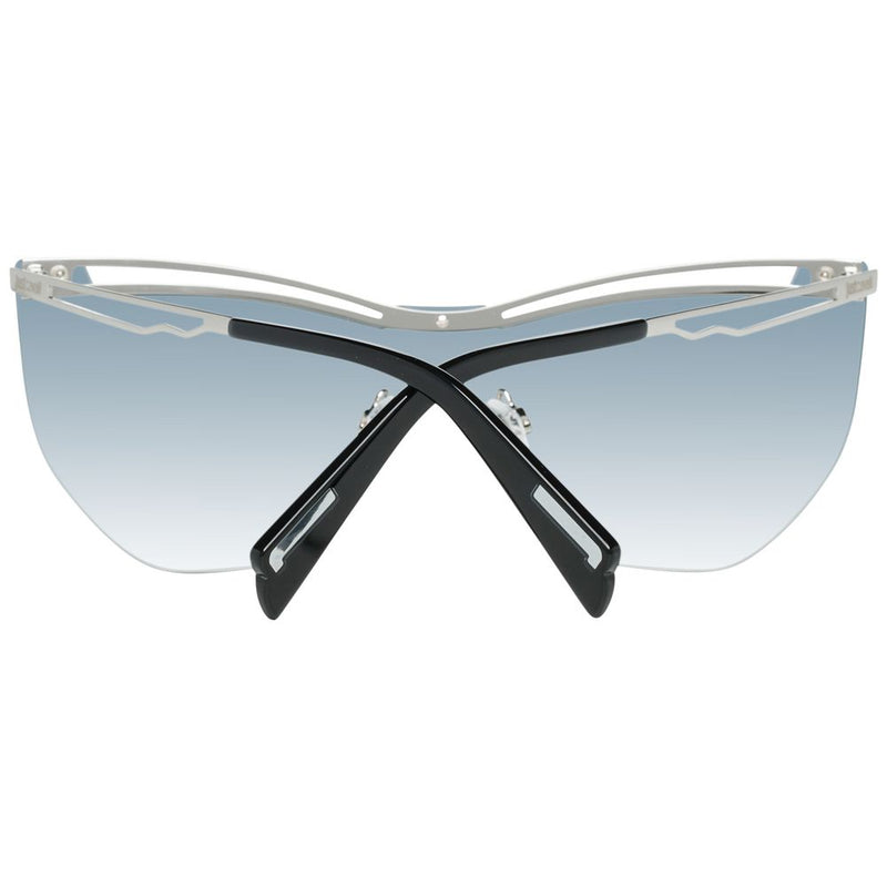Just Cavalli silver metal shield sunglasses with gradient blue lenses and folded black temples