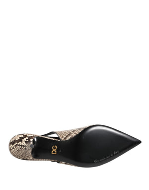 Dolce & Gabbana slingback heels in multicolor snakeskin leather with a pointed toe and black sole featuring DG logo.